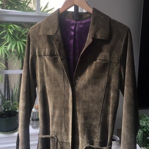 Hunters green suede leather long blazer.